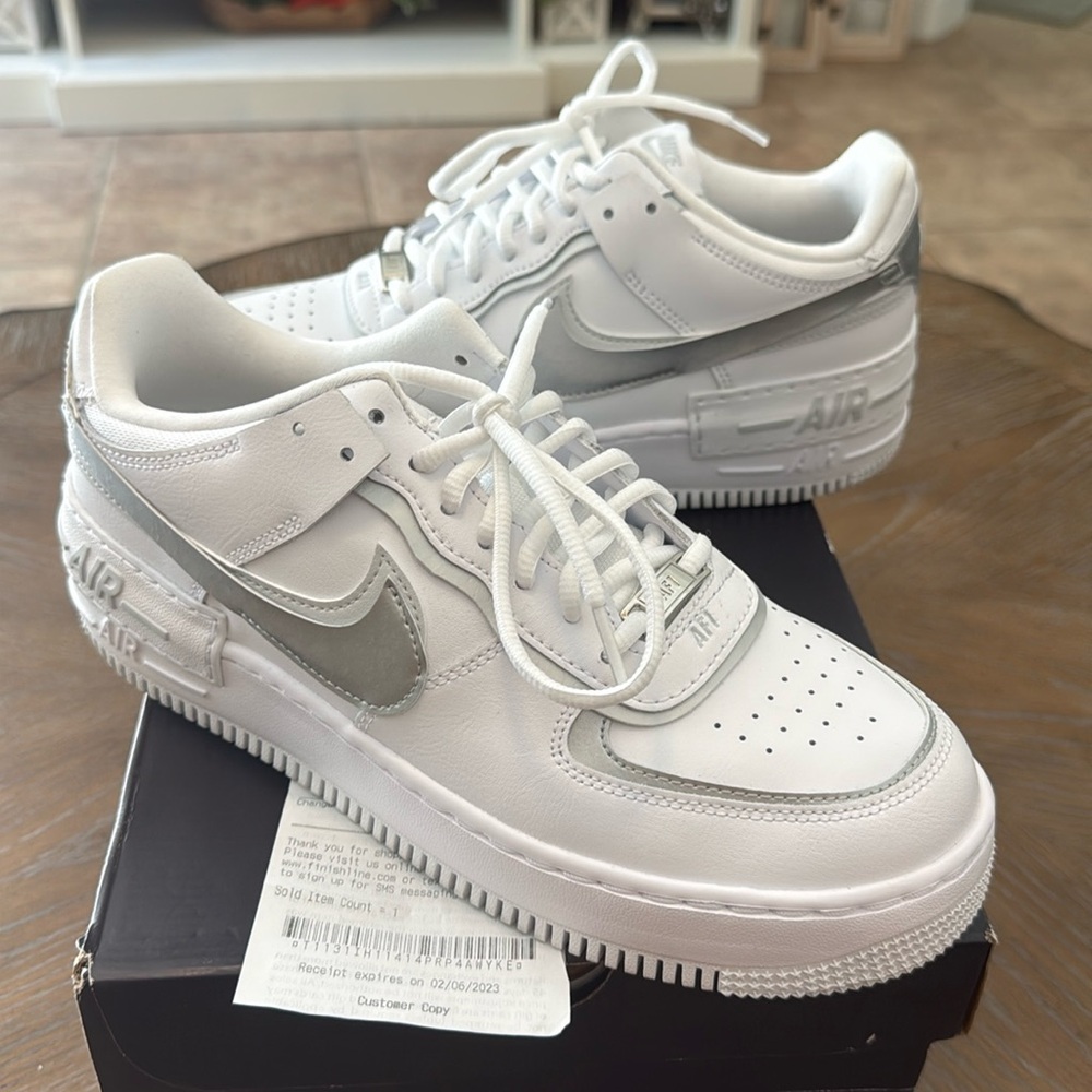 WHITE AND SILVER AF1 SHADOW